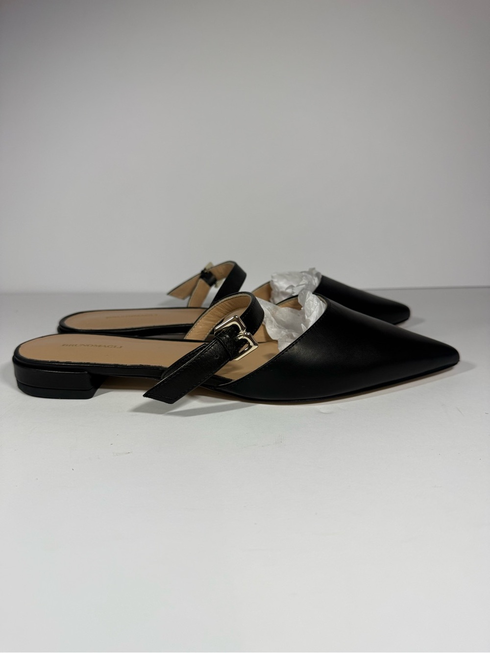Brunomagli Women's Black Pointed Toe Slingback Mules size 7.5